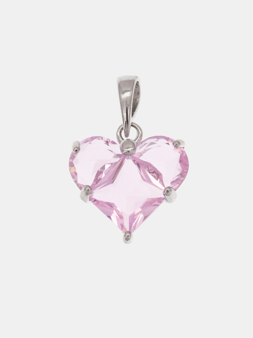 Подвеска сердце фианит розовый 14мм, родий, Ю304
