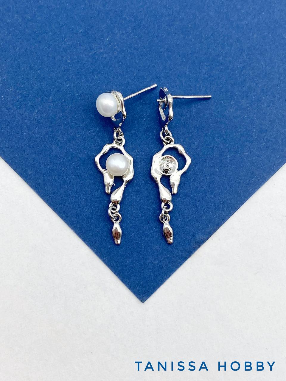 Швензы пусеты, основа для вклейки, родий, ШВ218