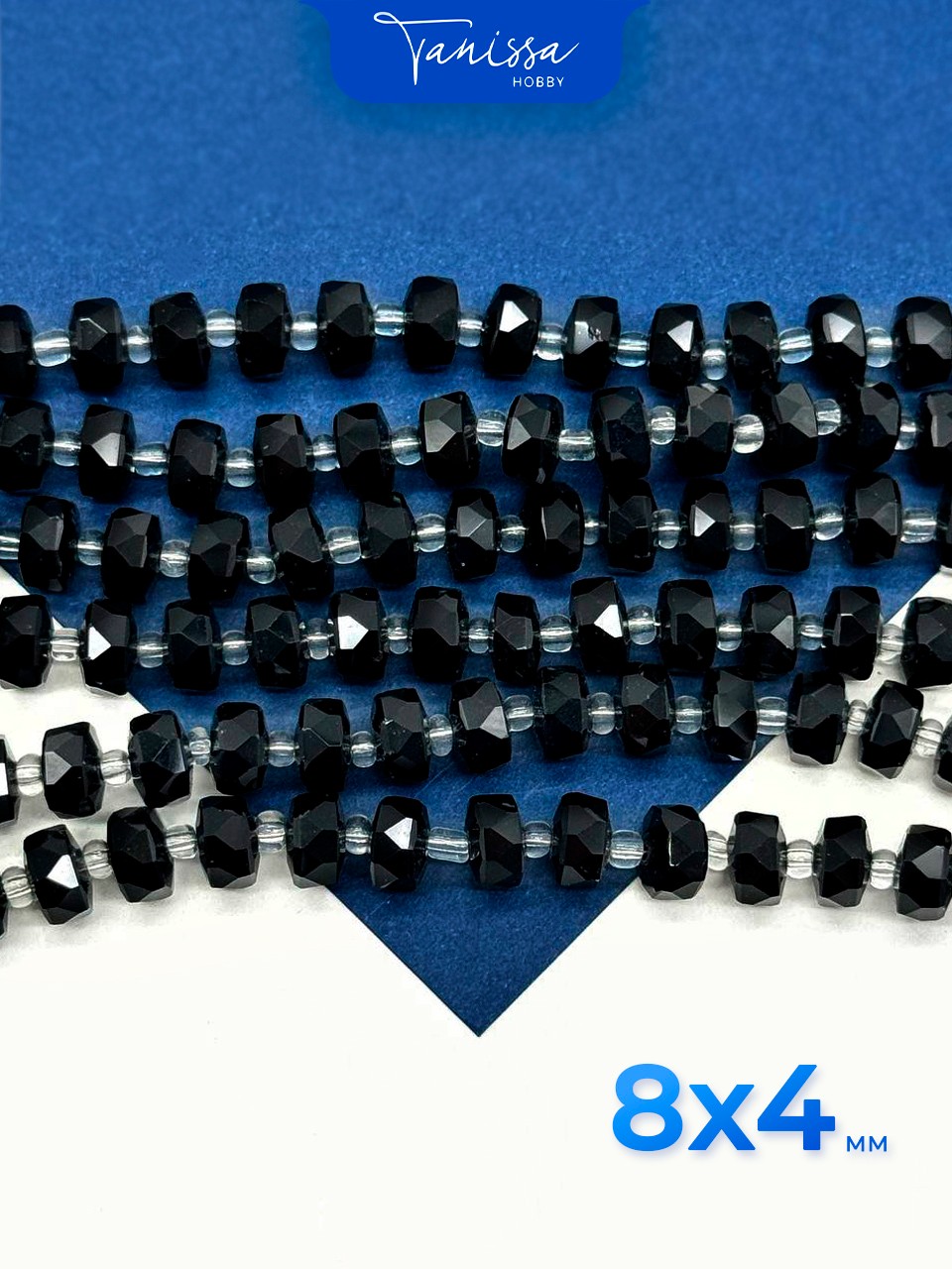 Хрусталь Рондели, шайба, черный, 8х4мм, 38 штук, 1/2 нити, Х394