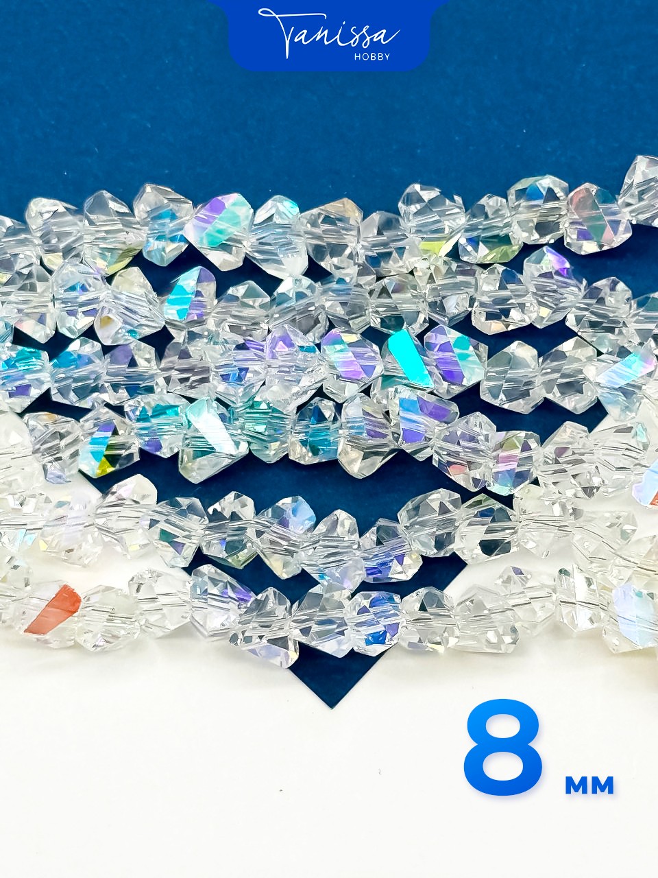 Хрусталь крошка треугольник, прозрачный ультра АВ, 8мм, нить, Х330