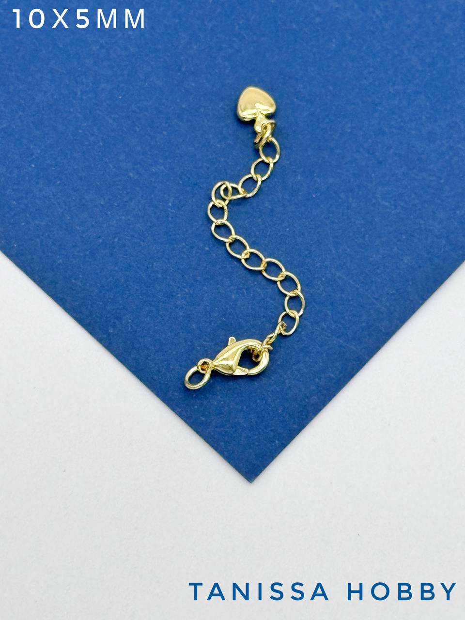 Замок карабин лобстер 10х5мм с цепочкой удлинения, позолота, К321