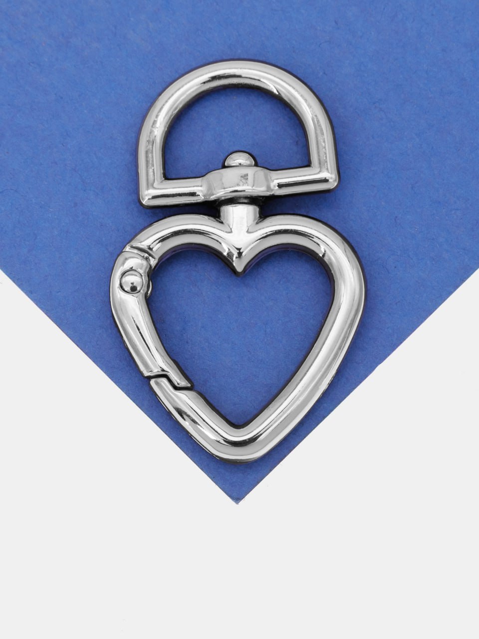 Карабин сердце, основа для брелка, родий, КР004