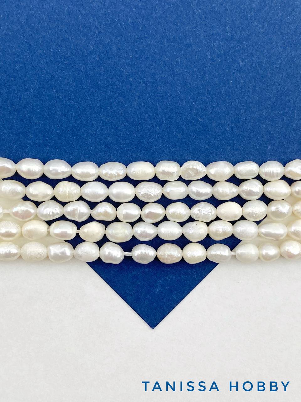 Жемчуг натуральный культивированный, рис, 6мм, В, нить, Ж146