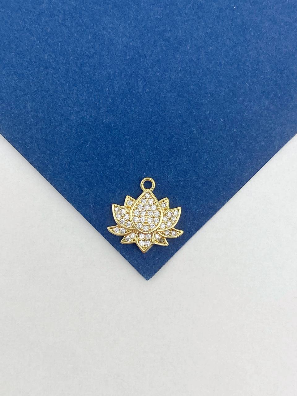 Подвеска лотос с фианитами, 11х13мм, позолота, Ю924