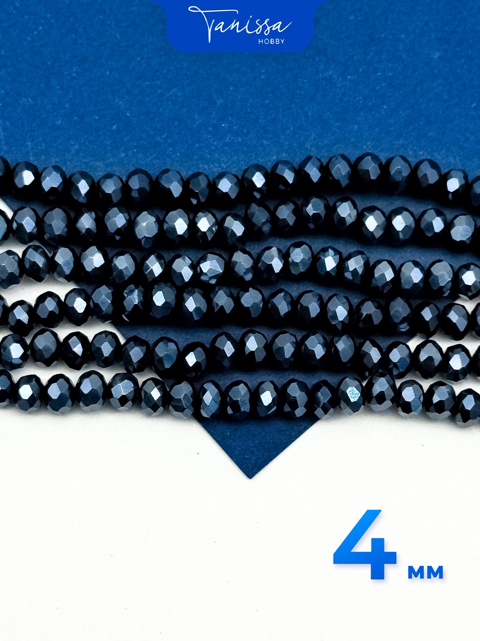 Хрусталь Рондели 4мм, черный гематит, нить. Х070