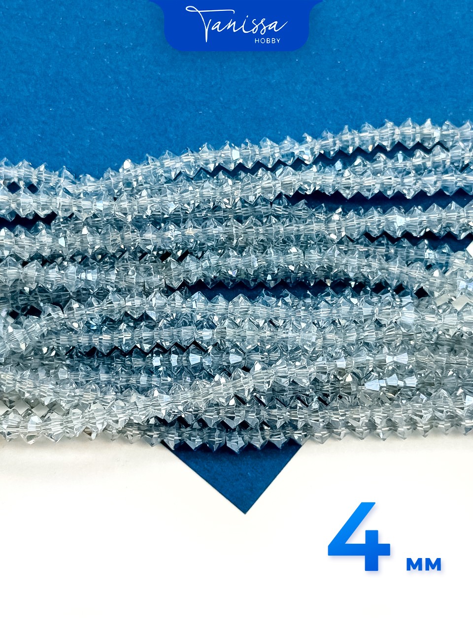 Хрусталь Биконус, плоский, серо-голубой, 4мм, нить, Х341