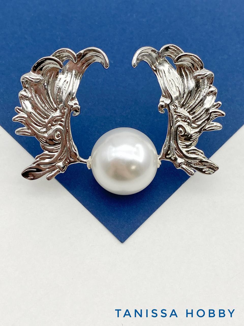 Крылья для вклейки, 40х22мм, ПАРА, родий, В403