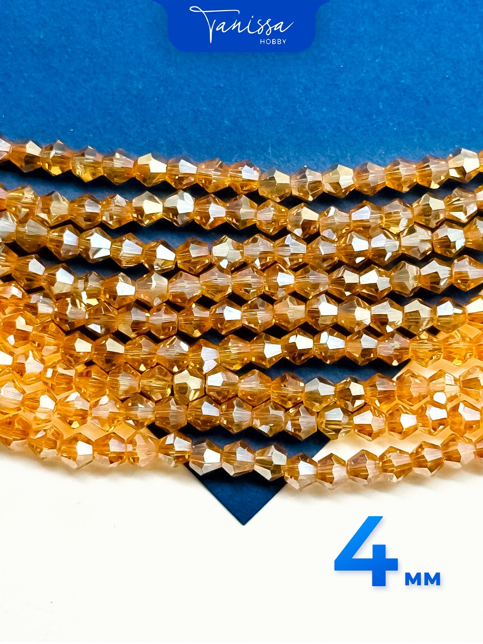 Хрусталь Биконусы 4мм, золото топаз АВ, нить, Х183