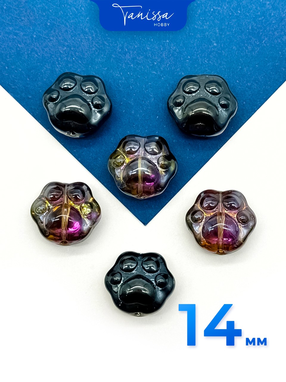 Хрусталь бусина Лапка кота, собаки, черный, 14мм, штука, Х399