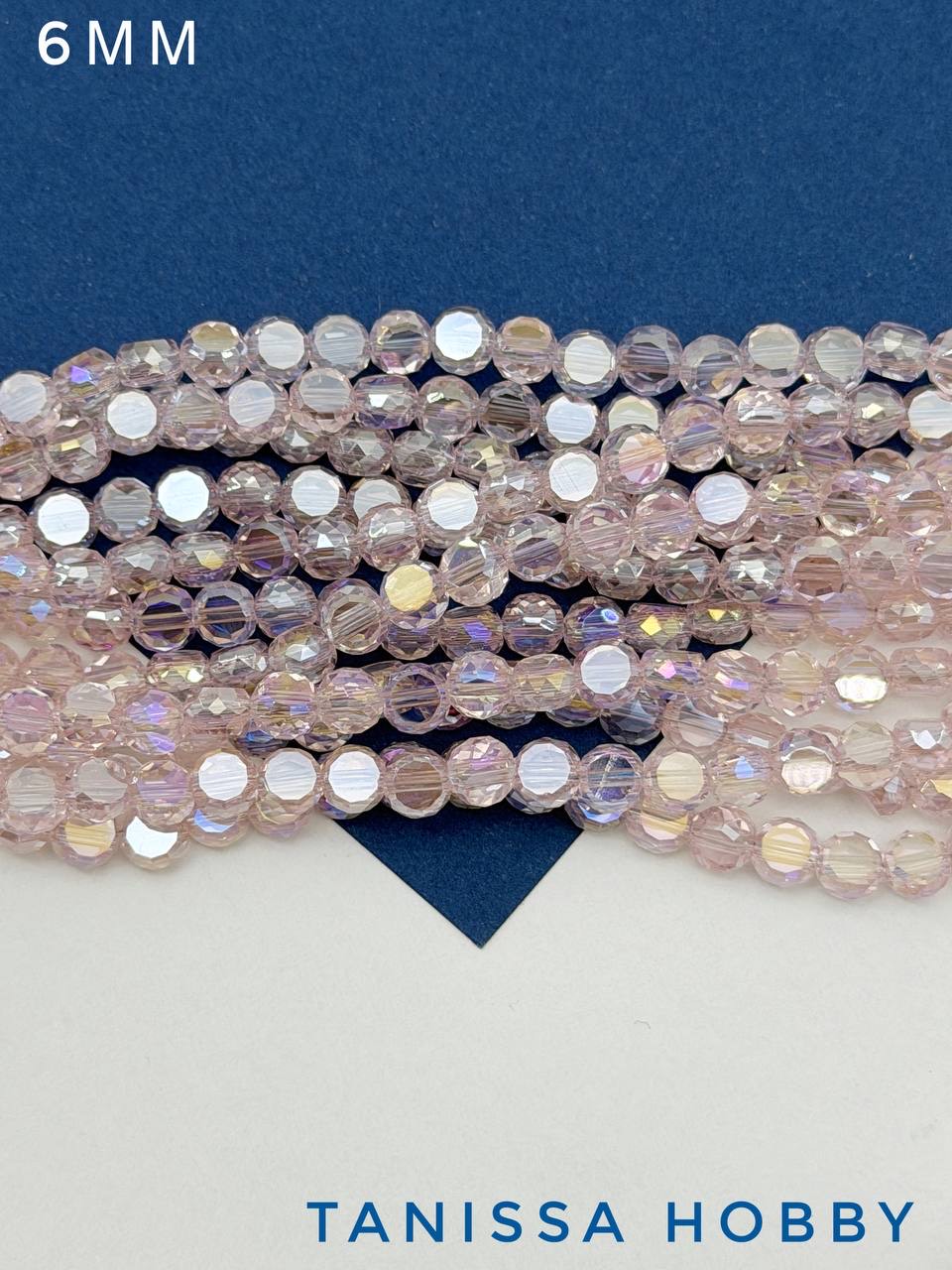 Хрусталь диск, круглый плоский, розовый АВ, 6мм, нить, Х309