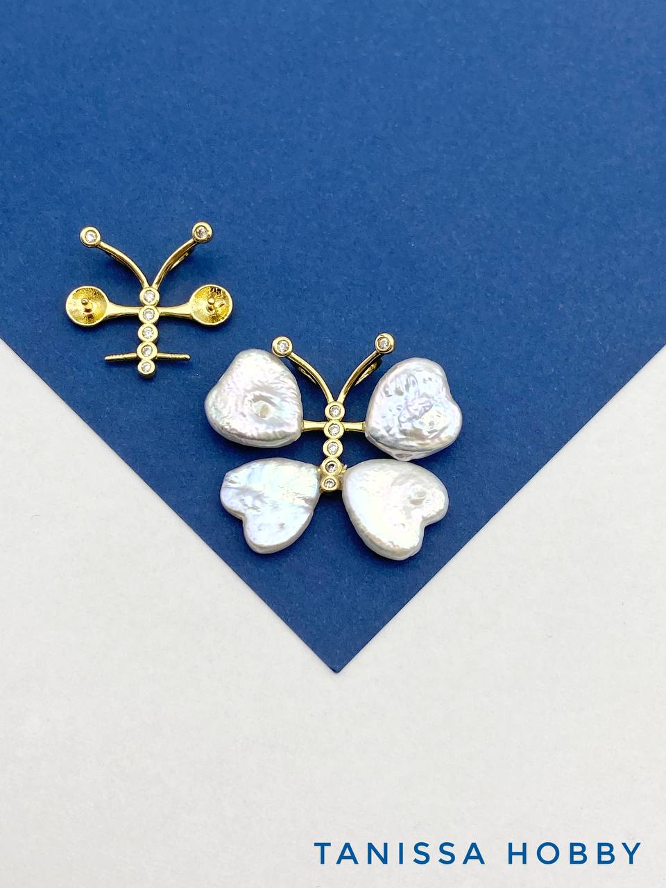 Подвеска коннектор бабочка стрекоза для вклейки, 19мм, позолота, В432