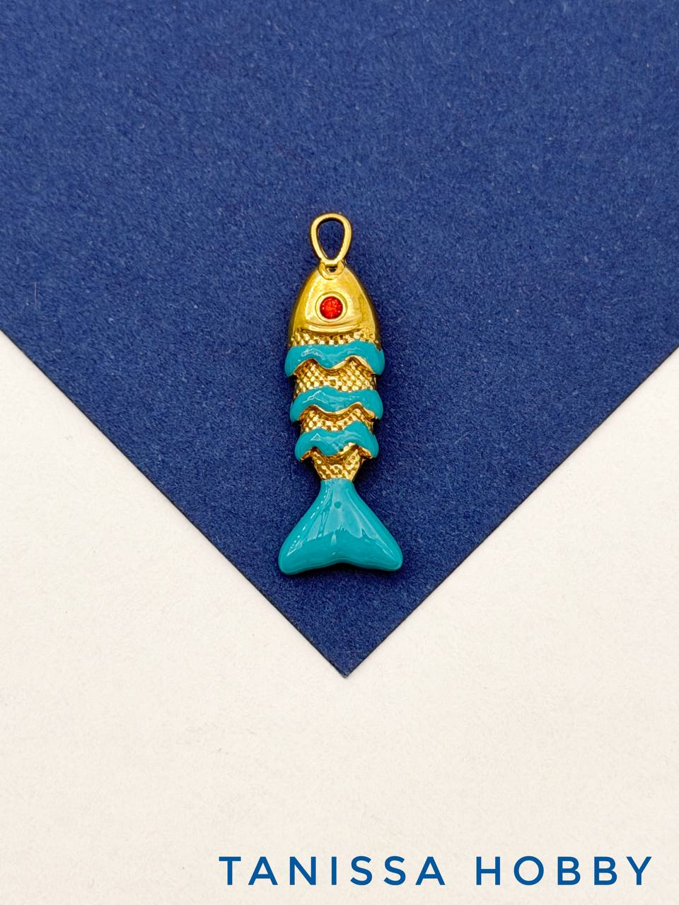 Подвеска рыба, бирюзовая эмаль, сталь, позолота, Ш511