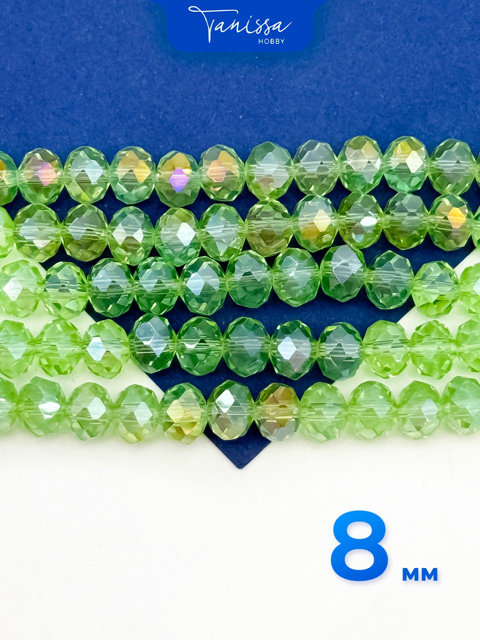 Хрусталь Рондели 8мм, светло зеленый АВ, нить Х048