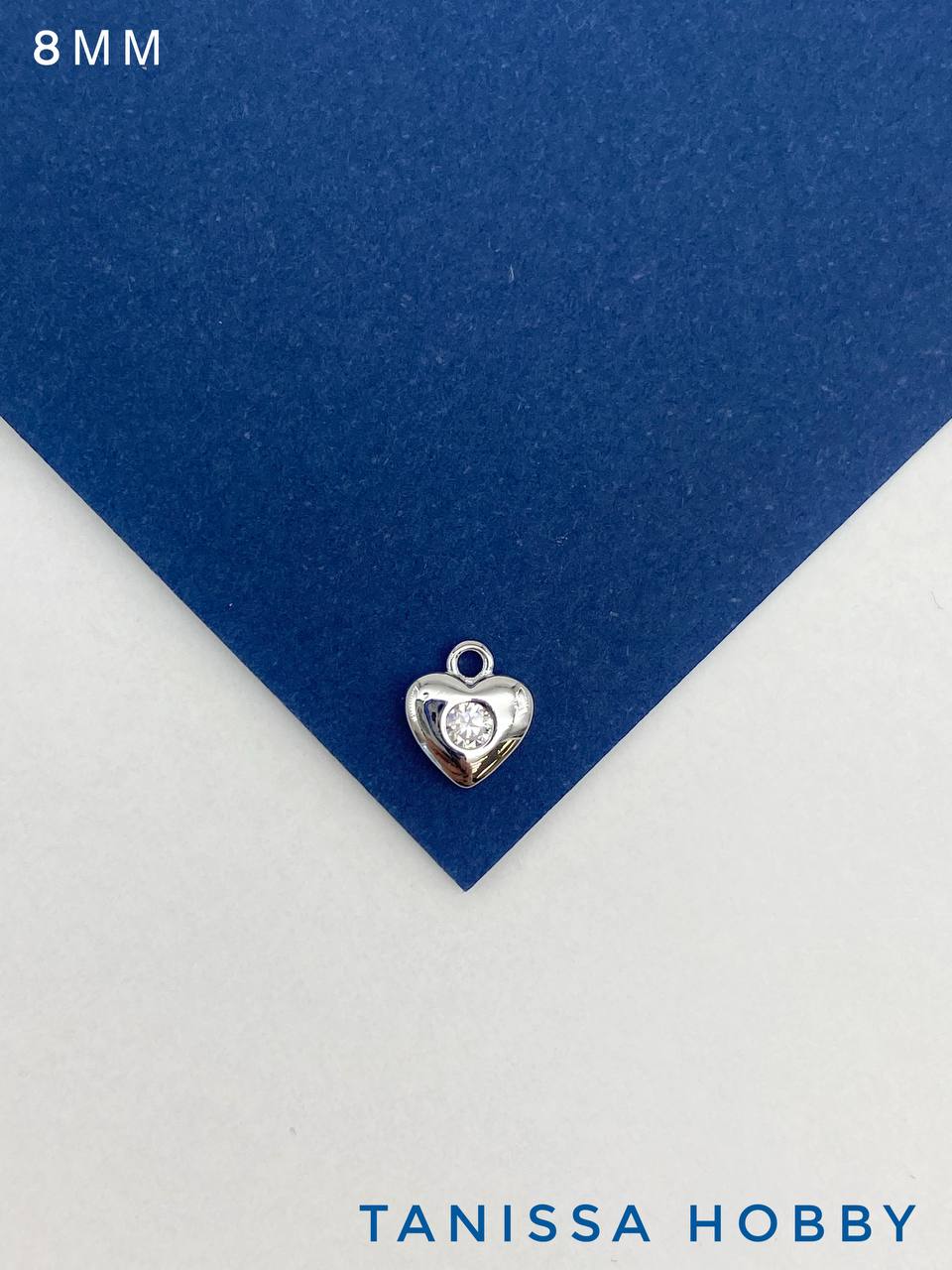Подвеска сердце мини с фианитом, 8мм, родий, Р714