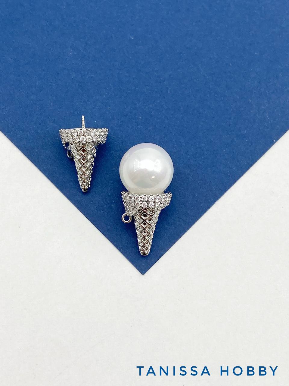 Подвеска мороженое рожок для вклейки, 21мм, родий, В404