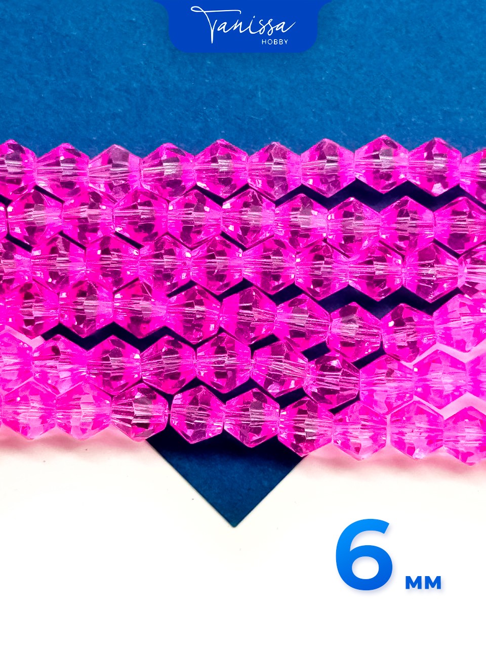 Хрусталь Биконусы 6мм, фуксия, нить, Х155