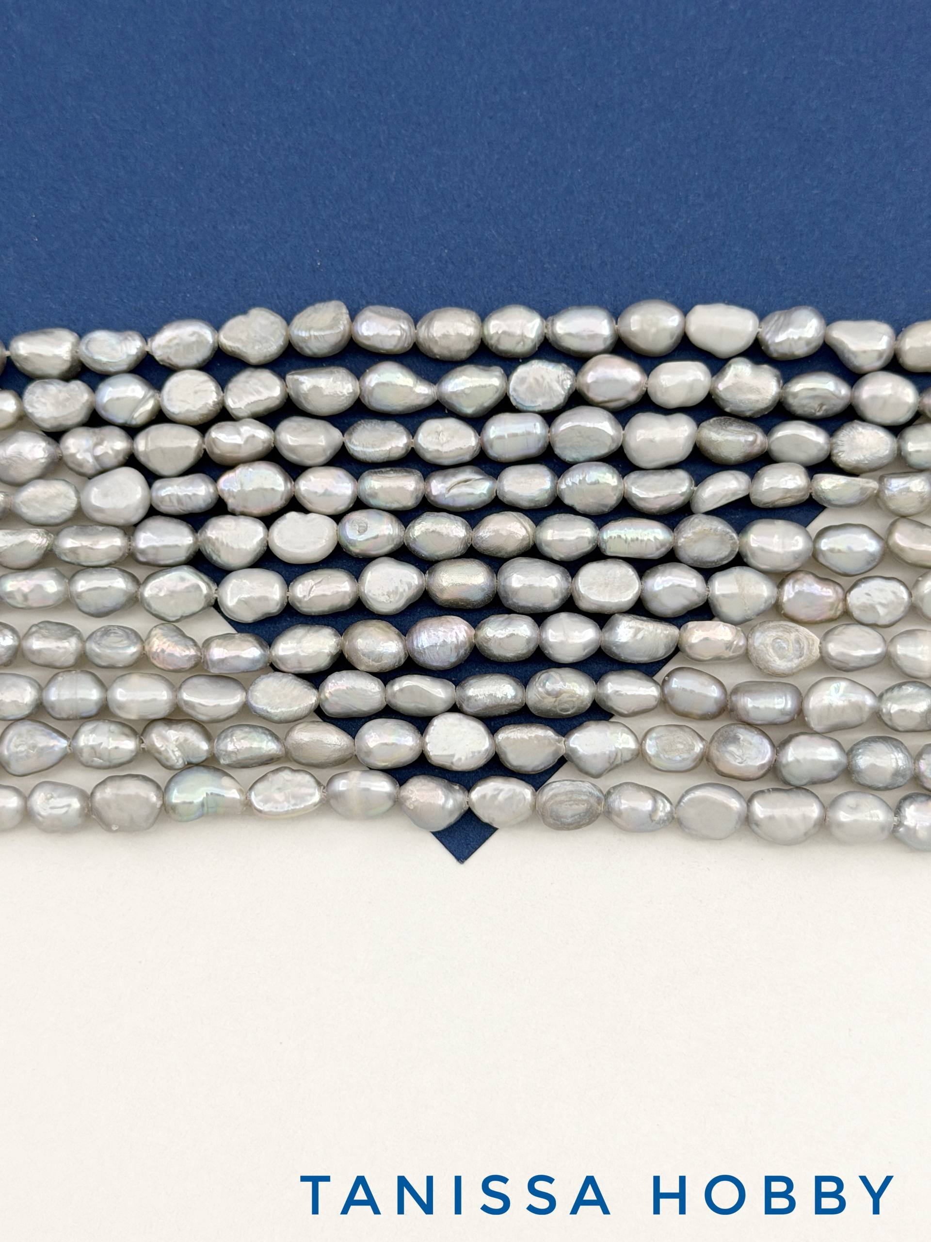 Жемчуг натуральный культивированный, барочный картошка, серый, 6мм, АВ, нить, Ж023