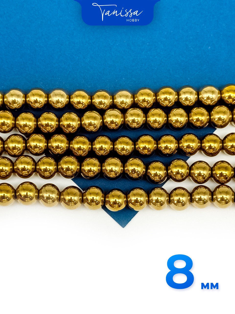 Гематин гематит бусины круглые 8мм, золото, нить, ГТ012