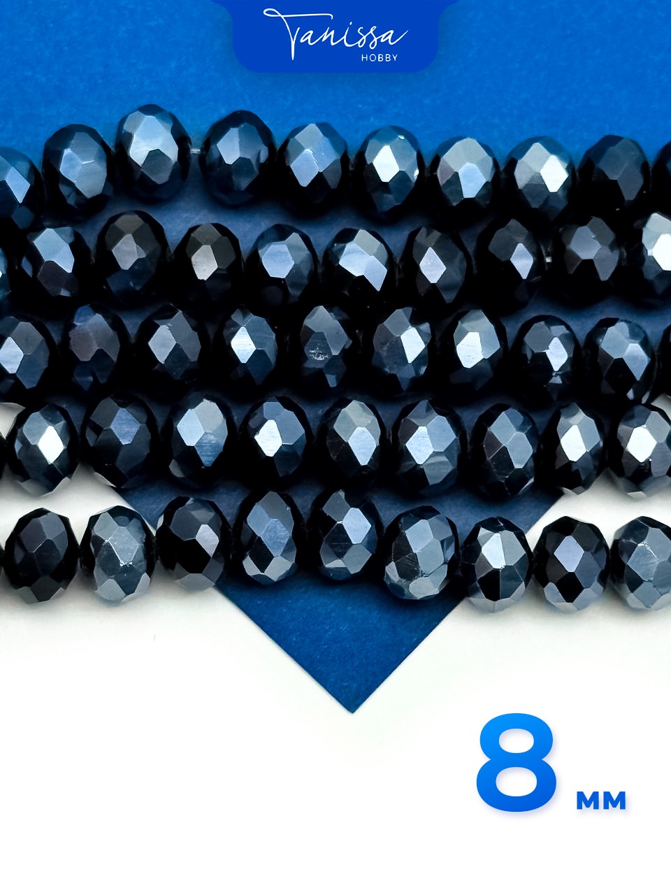 Хрусталь Рондели 8мм, черный гематит, нить Х068