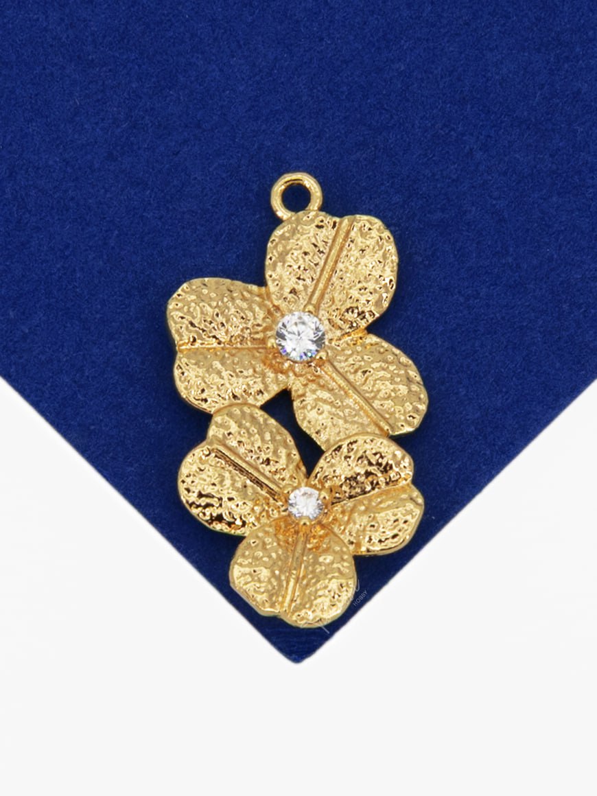 Коннектор цветок с фианитом, 27х15мм, позолота, Р531