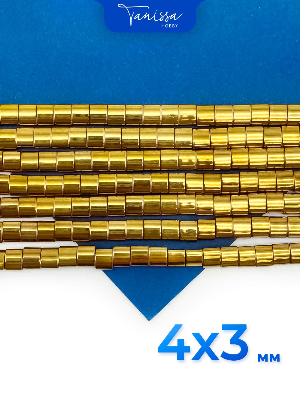 Гематин гематит бусины плоская трубочка 4х3х2мм, золото, нить, ГТ080