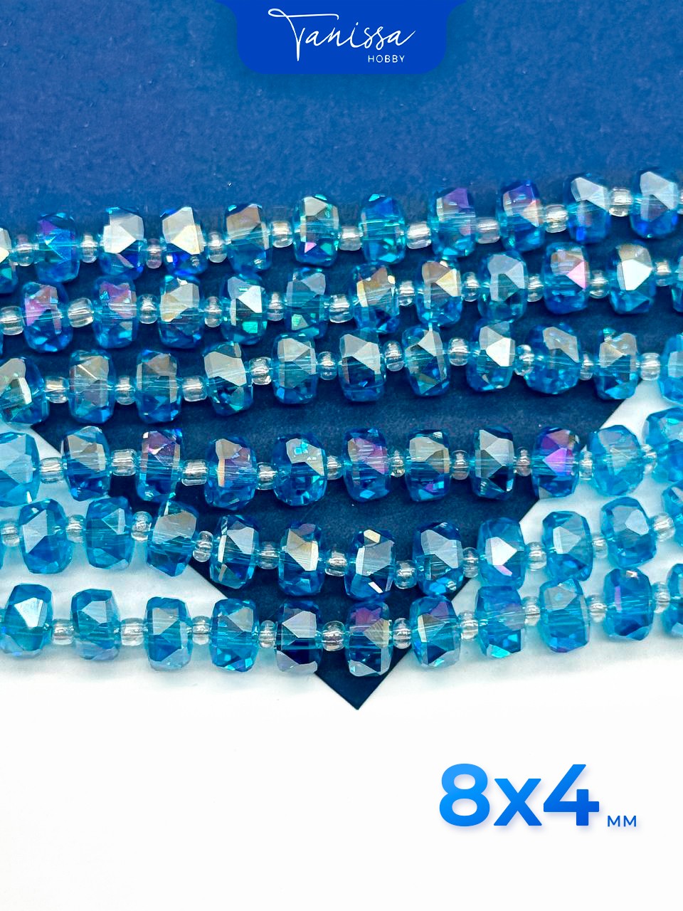 Хрусталь Рондели, шайба, голубой АВ, 8х4мм, 38 штук, 1/2 нити, Х389