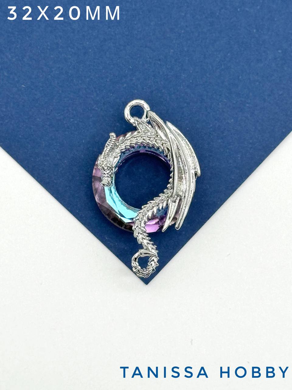 Подвеска Дракон, рондель Vitral light, родий, Д147