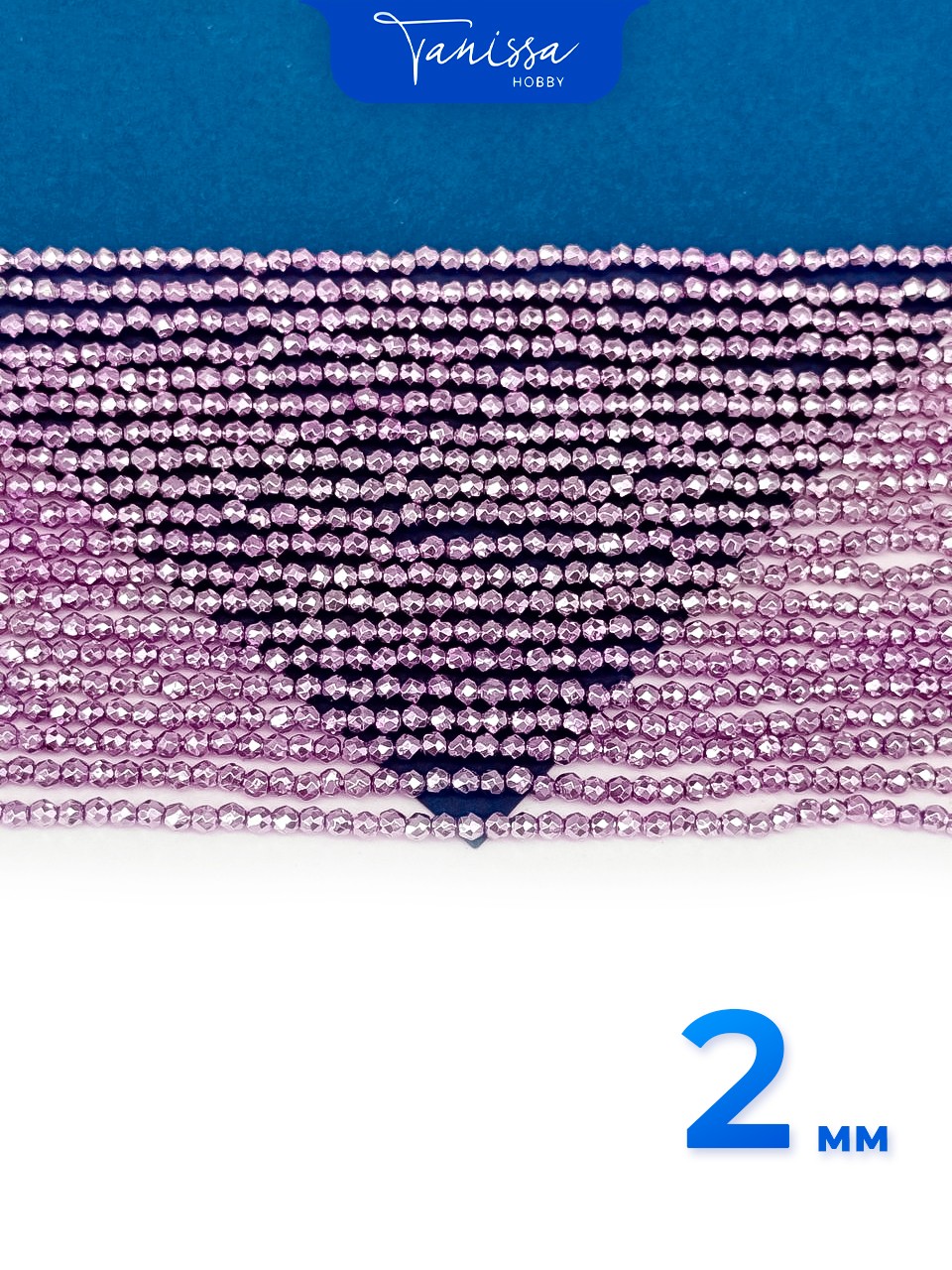 Хрусталь круглый, огранка, 2мм, фиолетовый металлик, нить, Х440
