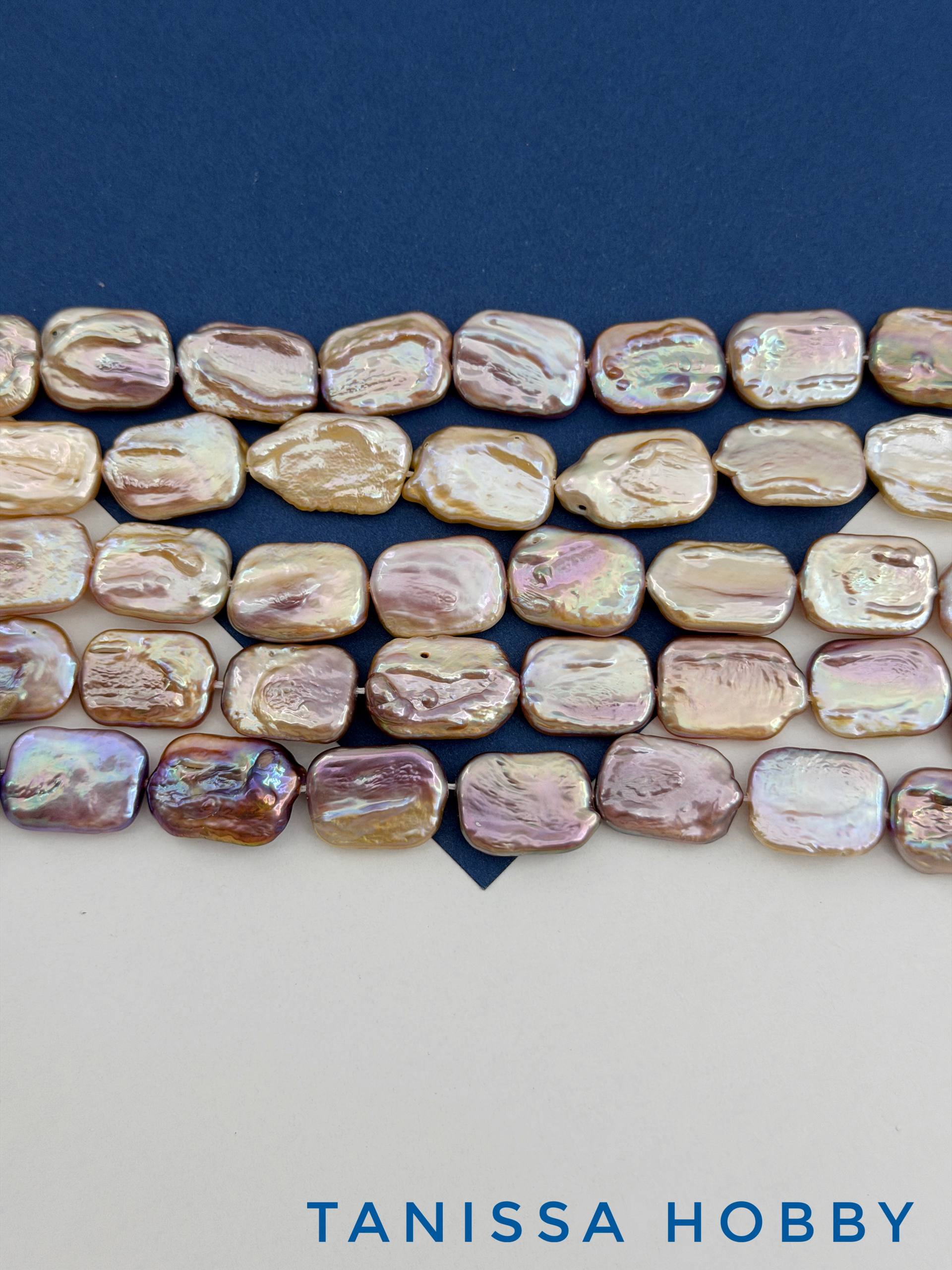 Жемчуг прямоугольный культивированный, персиковый фиолетовый, 18мм, А, 1/2 нити, Ж013