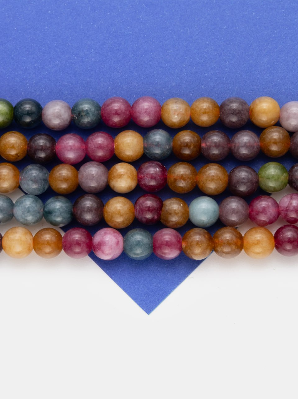 Кварц тонированный, цветной микс, розовый, зеленый, серый, синий, 8мм, нить, Б363