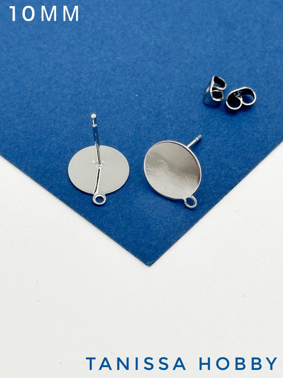 Швензы пусеты 10мм, основы для вклейки, родий, Е303