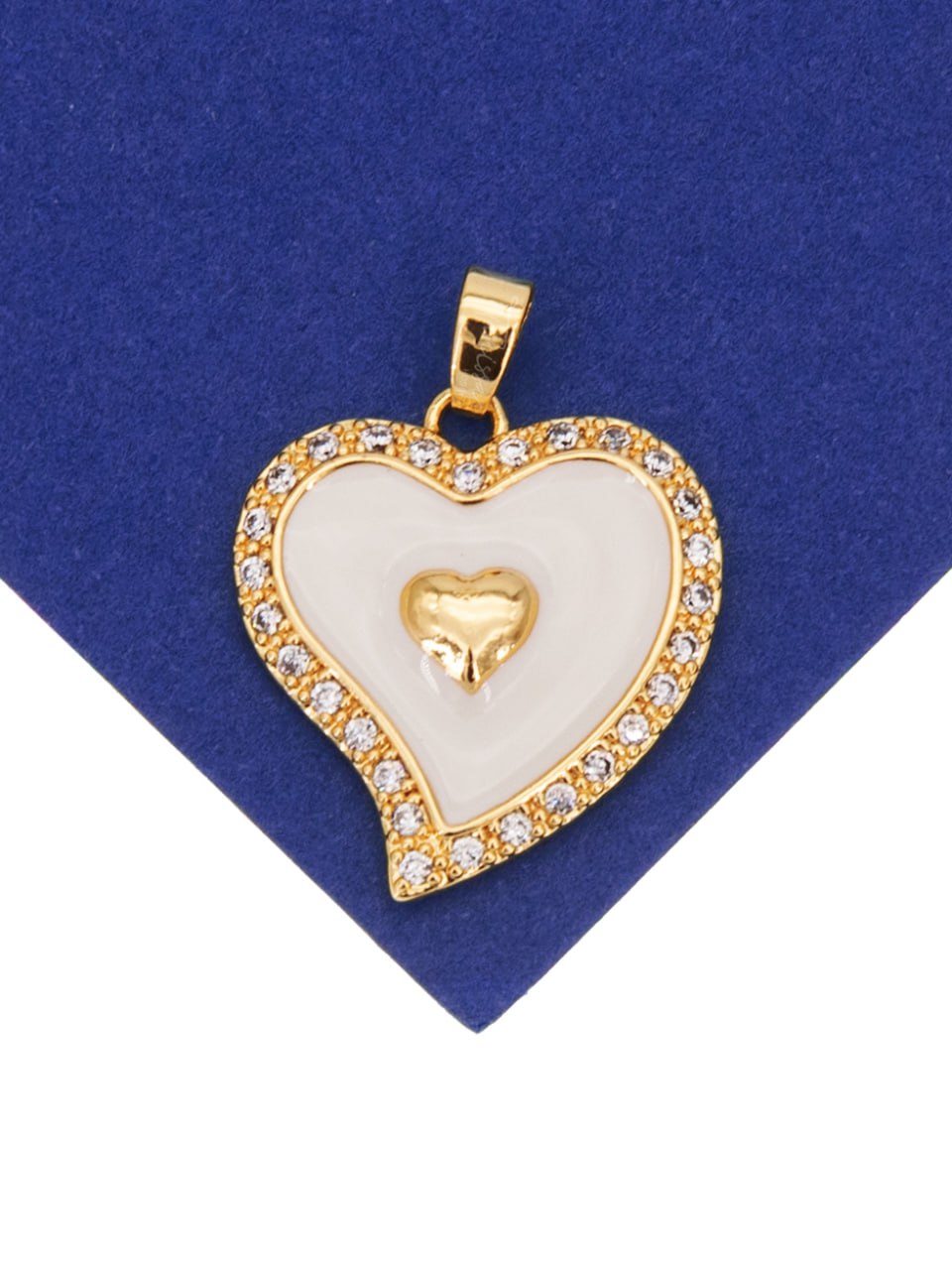 Подвеска сердце белая эмаль, 22мм, позолота, С521