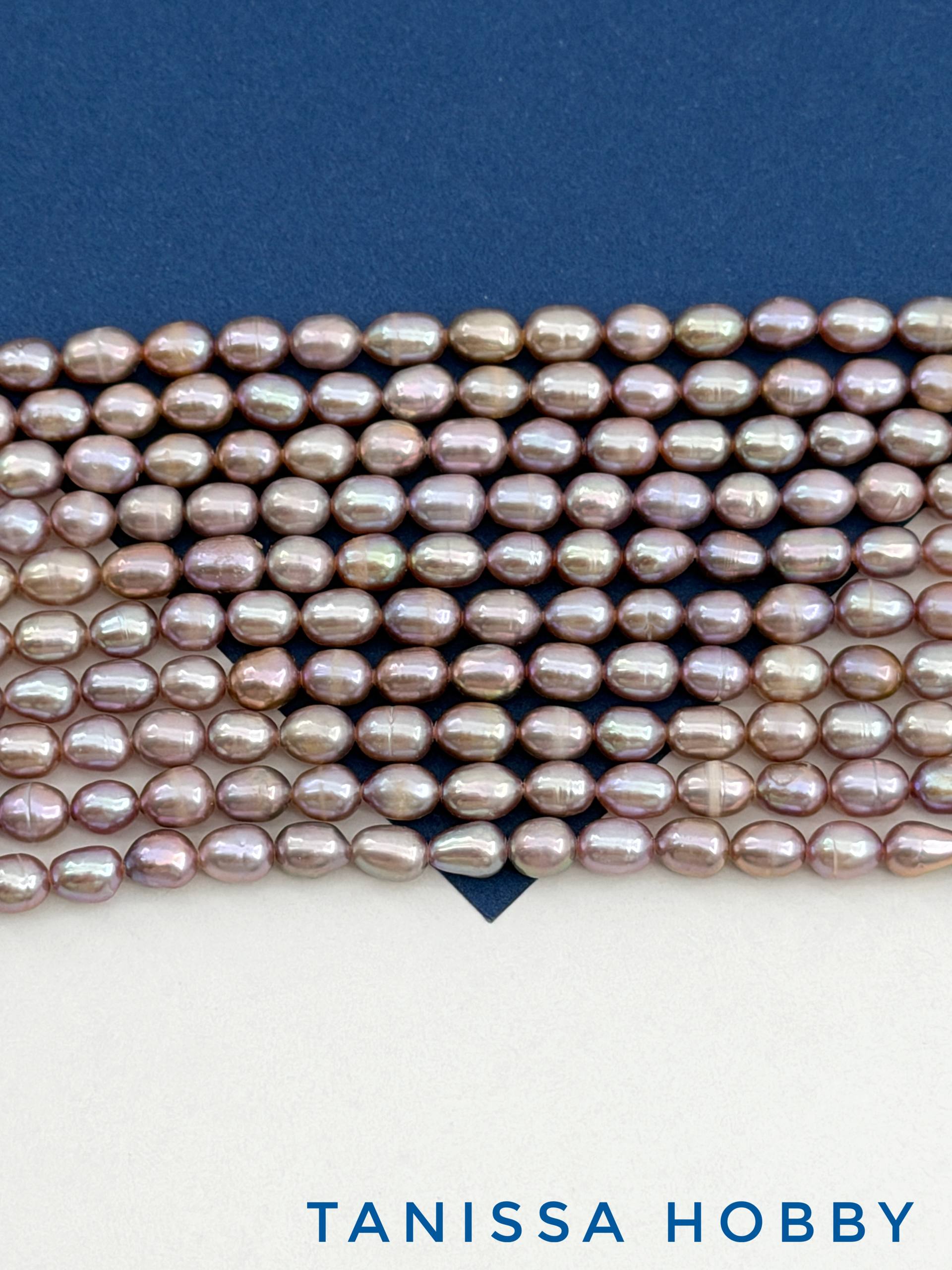 Жемчуг рис культивированный, сиреневый розовый, 7мм, А-, нить, Ж012