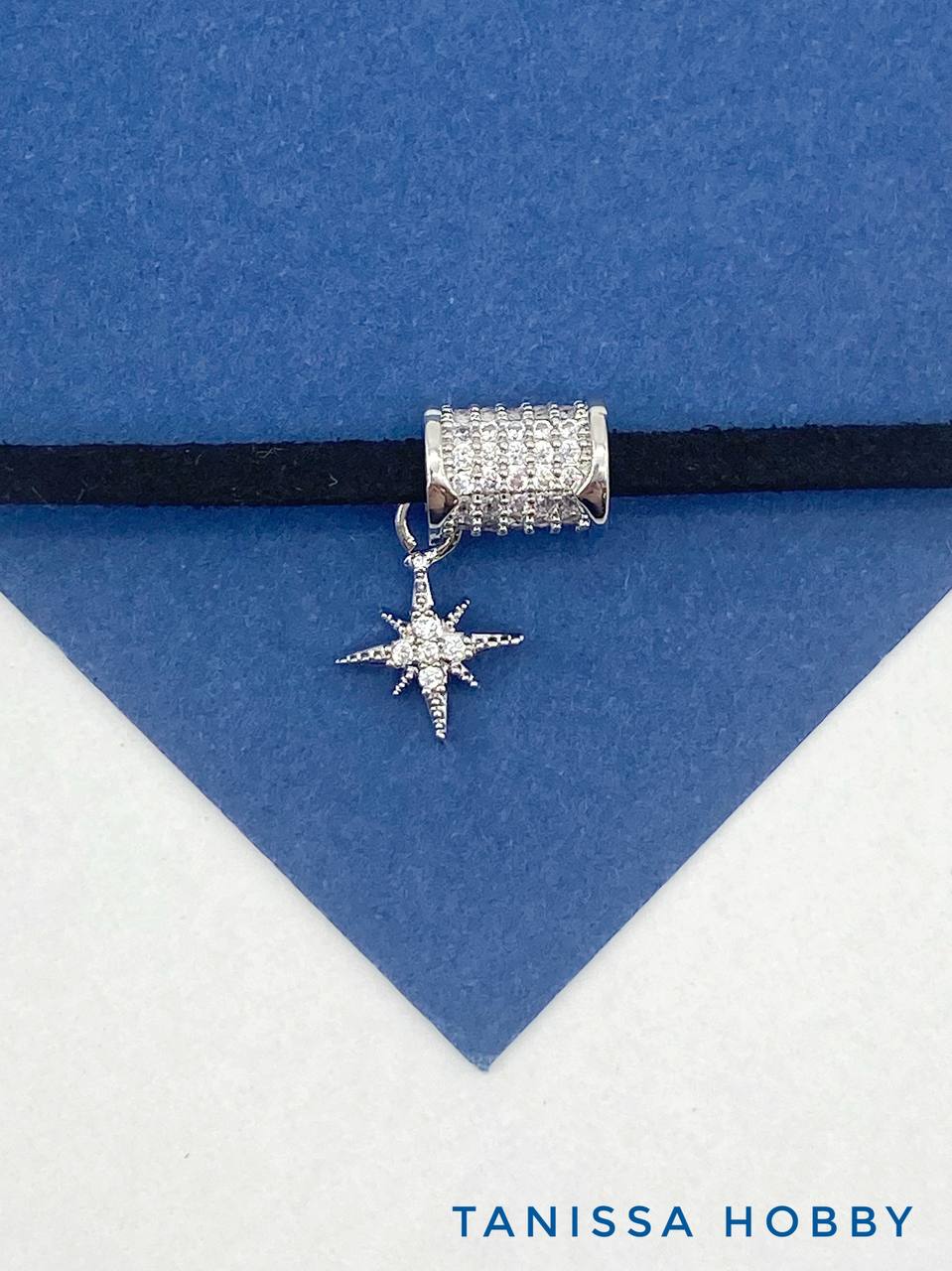 Разделитель бусина шарм звезда с фианитами 8х6мм, родий, С829