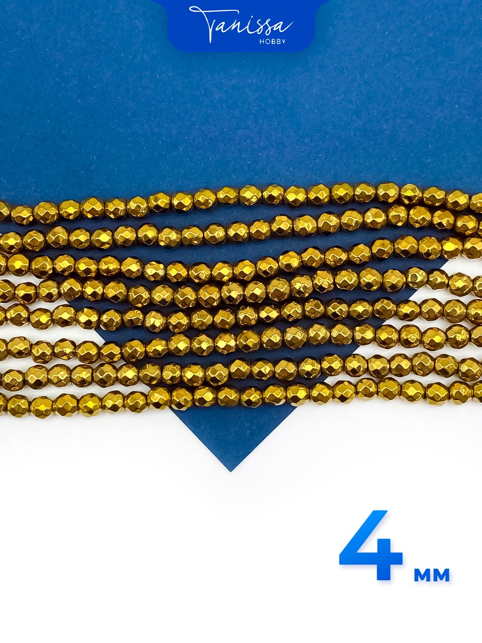 Гематин гематит бусины круглые огранка 4мм, золото, нить, ГТ066
