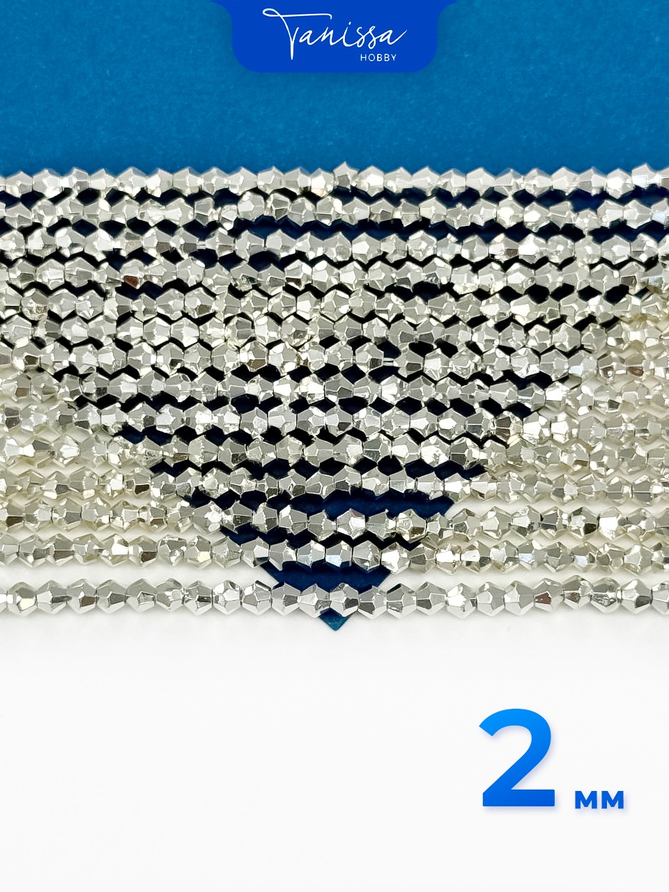Хрусталь Биконусы 2мм, серебро металлик, нить, Х459