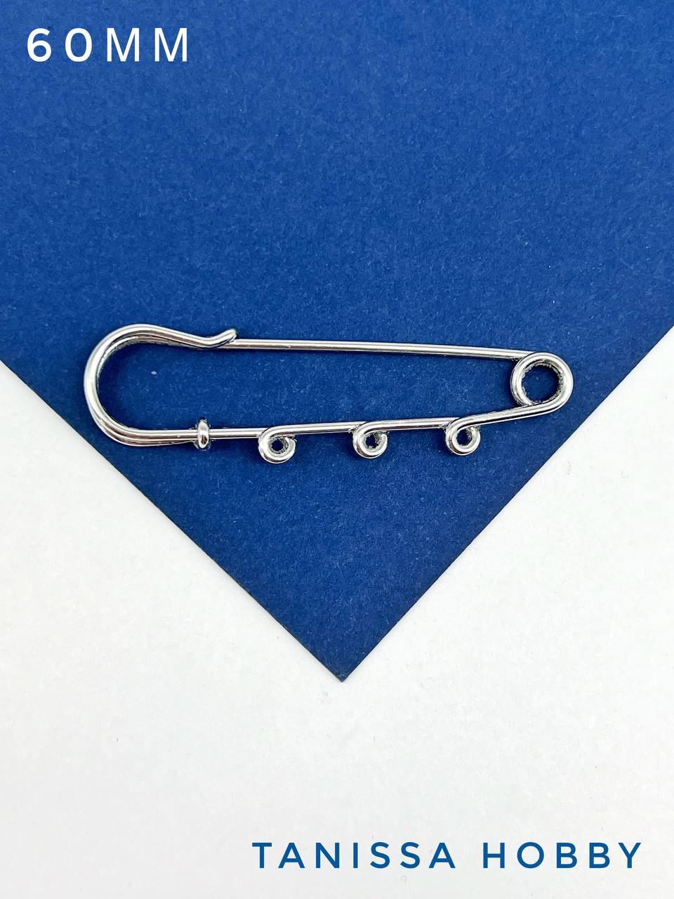 Брошь булавка для подвесок 60мм, 3 петельки, родий, Л31