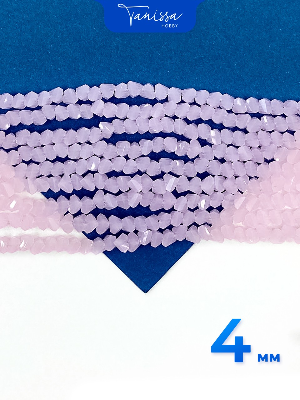 Хрусталь крошка треугольник, 4мм, розовый опал, нить, Х269