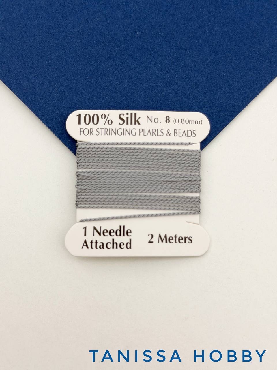Нить для жемчуга и камней, шелк, 0,8мм, серый, катушка 2м + игла в комплекте, Ц100