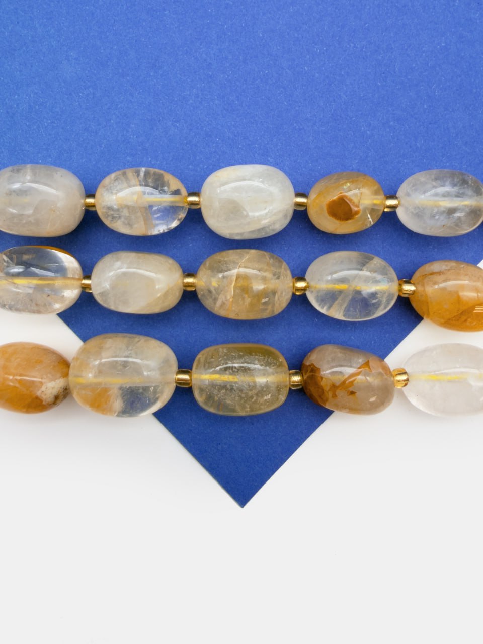 Желтый кварц, галтовка, 12-17мм, 1/2 нити (19см), Б184