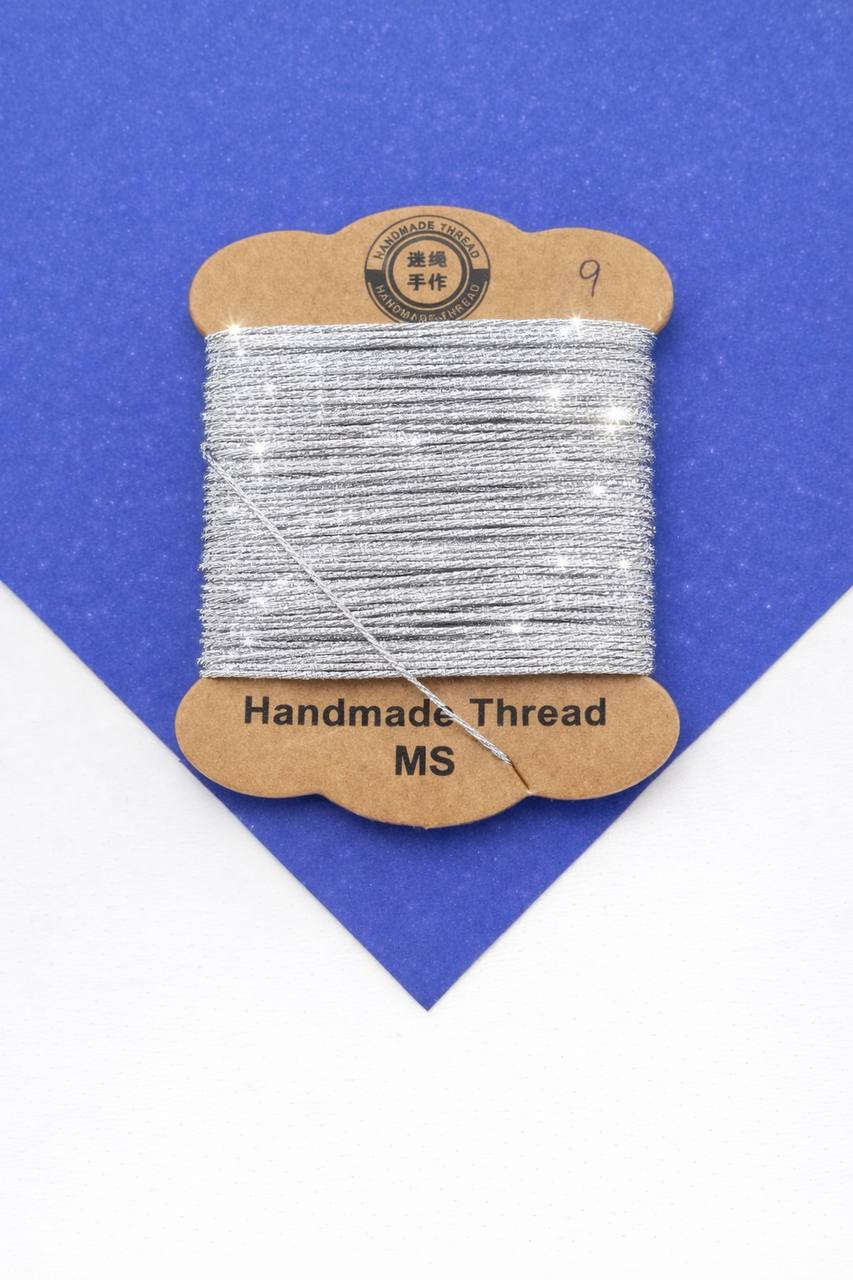 Нить для жемчуга и камней, 0,7мм, серебро металлик, люрекс, катушка 8м, Ц084