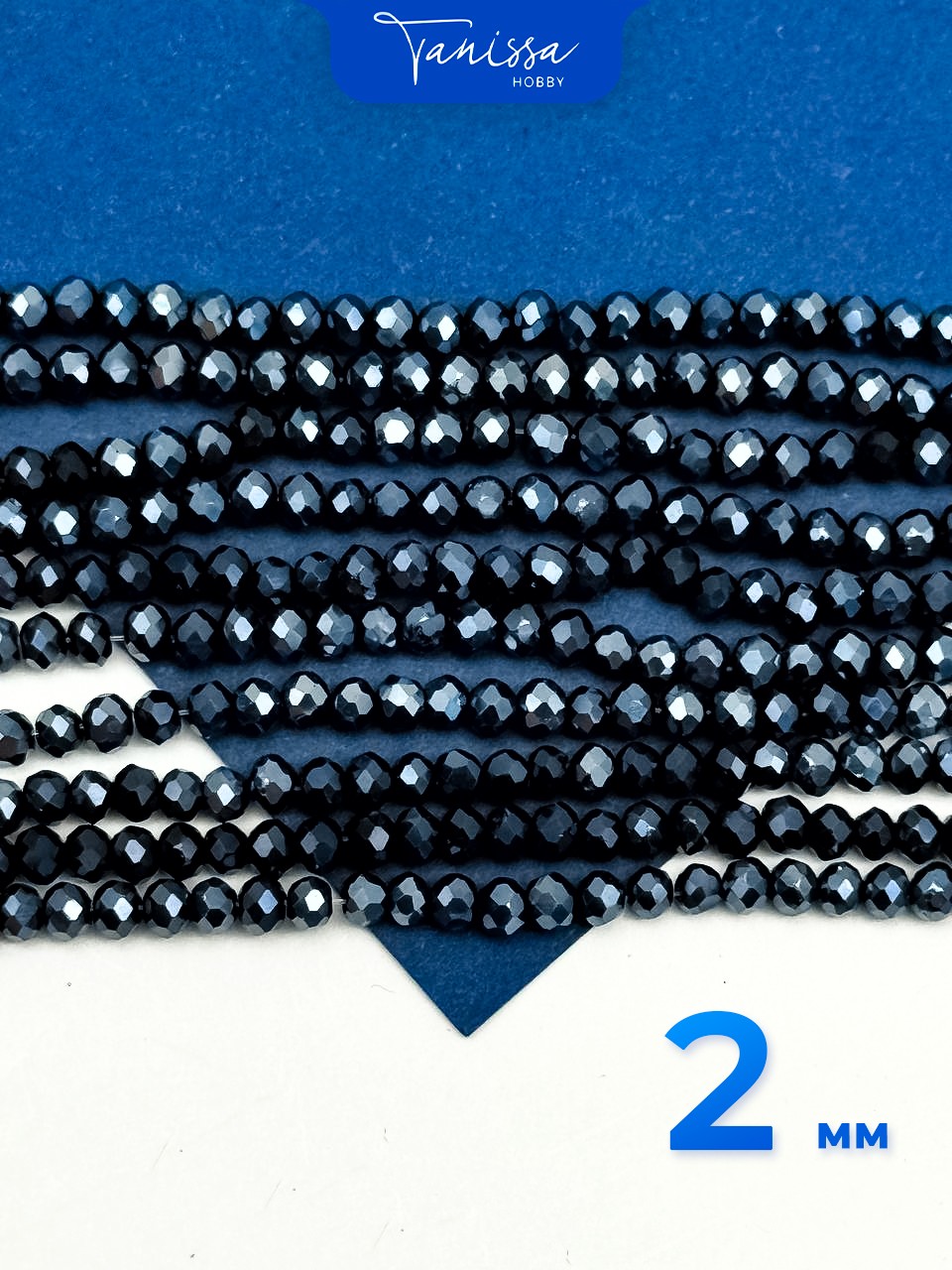 Хрусталь Рондели, 2мм черный гематит, нить. Х071