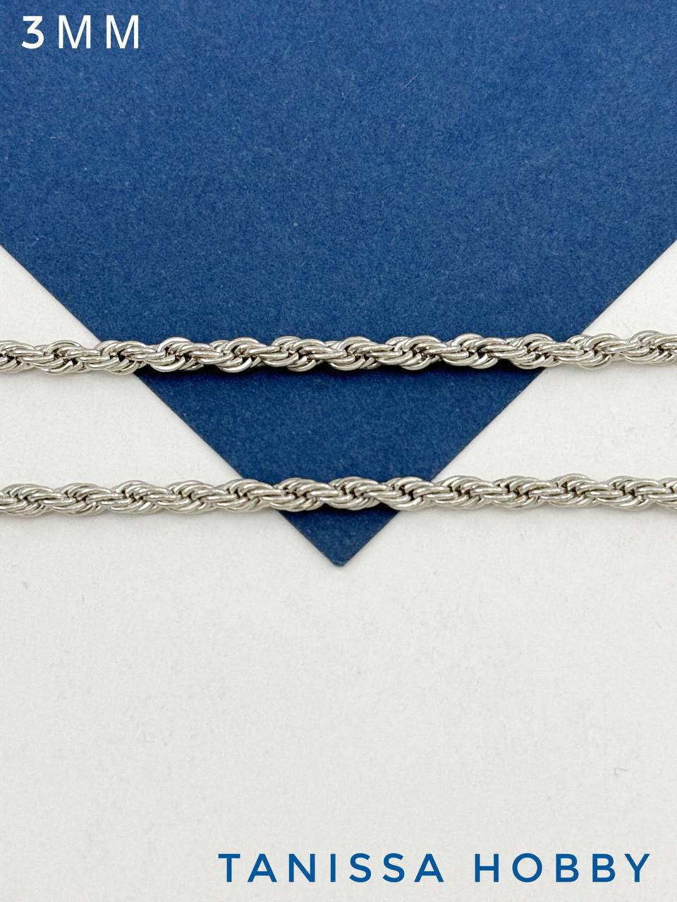 Цепочка кордовая 3мм, 50см, родий, СН160