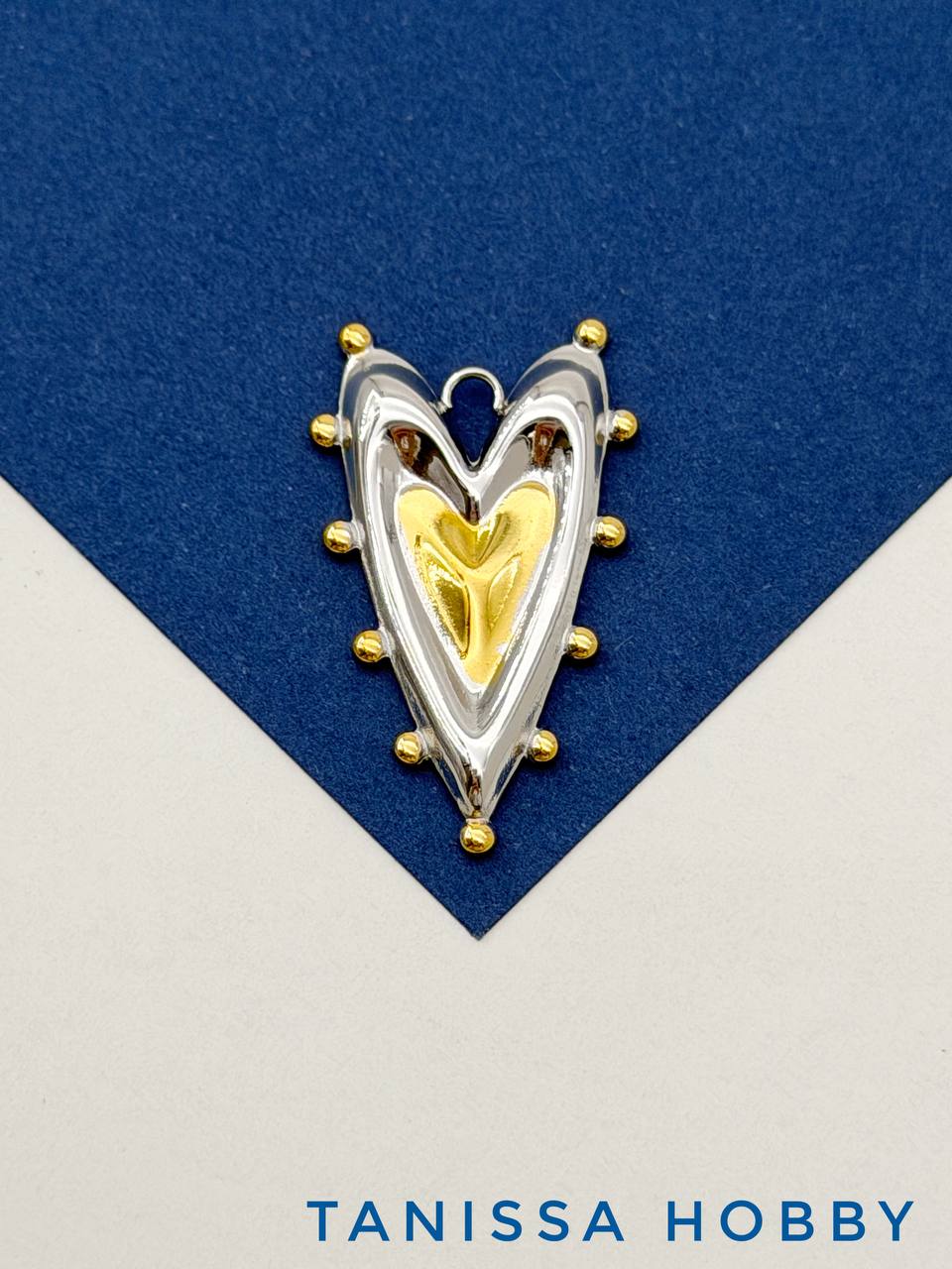 Подвеска сердце, биколор, сталь, позолота, Ш524