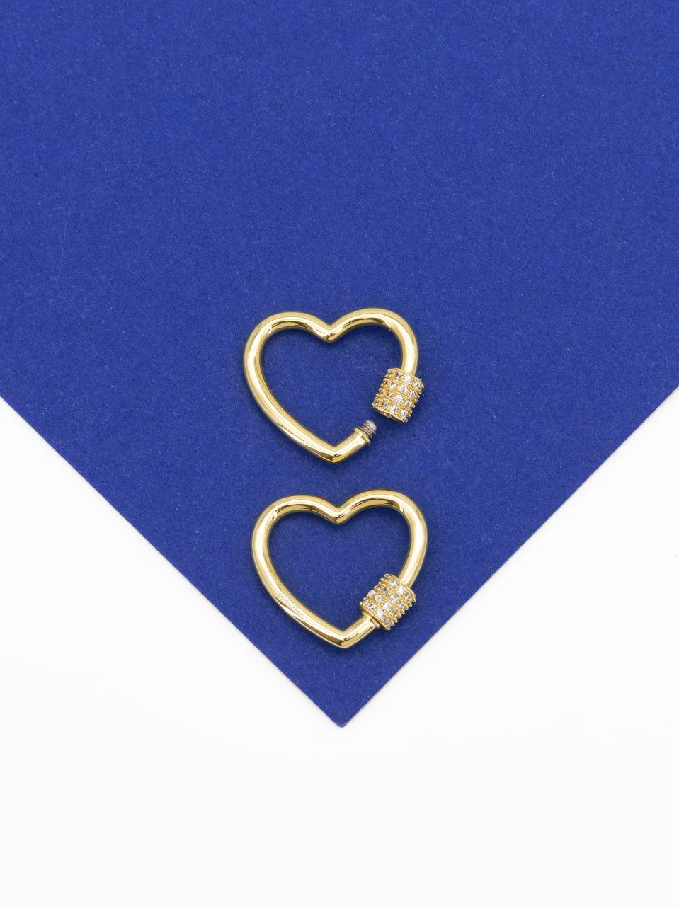 Карабин замок винтовой сердце с фианитами, 23х25мм, позолота, КР011