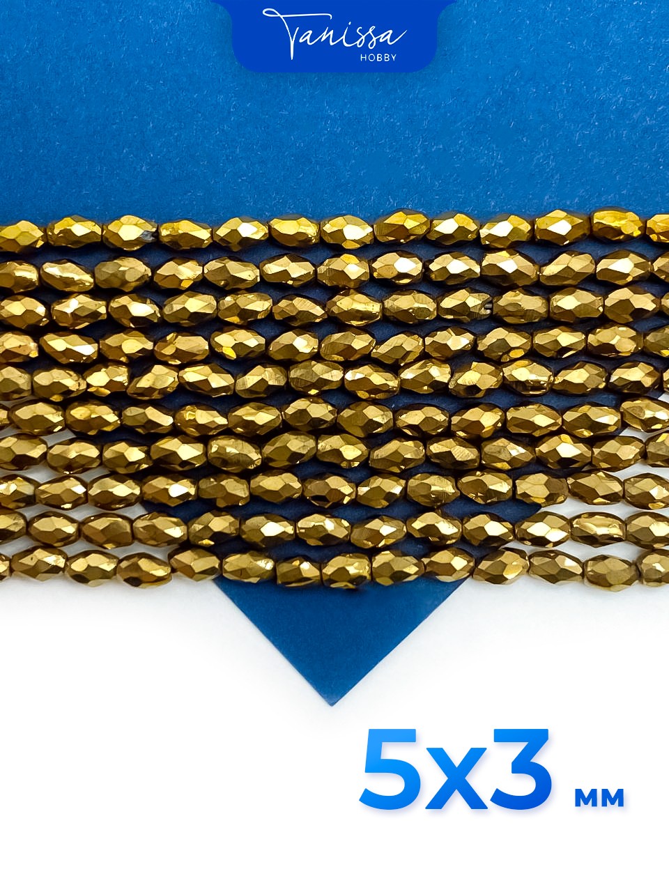 Гематин гематит бусины рис огранка 3х5мм, золото, нить, ГТ088