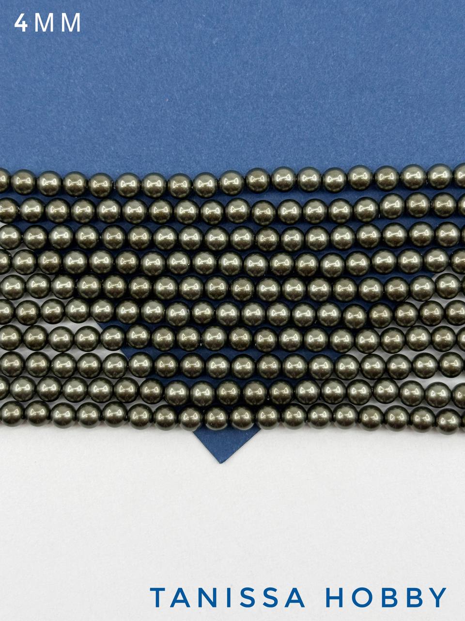 Жемчуг Майорка, зеленый хаки, Dark Green, 4мм, нить, МА216