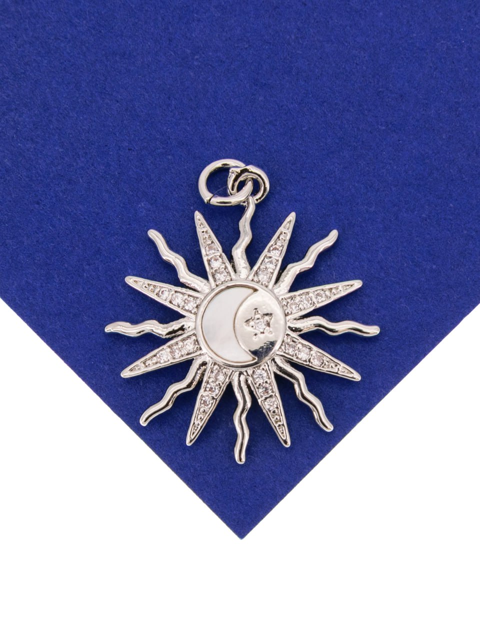 Подвеска солнце и луна перламутр, 22мм, родий, Ю214