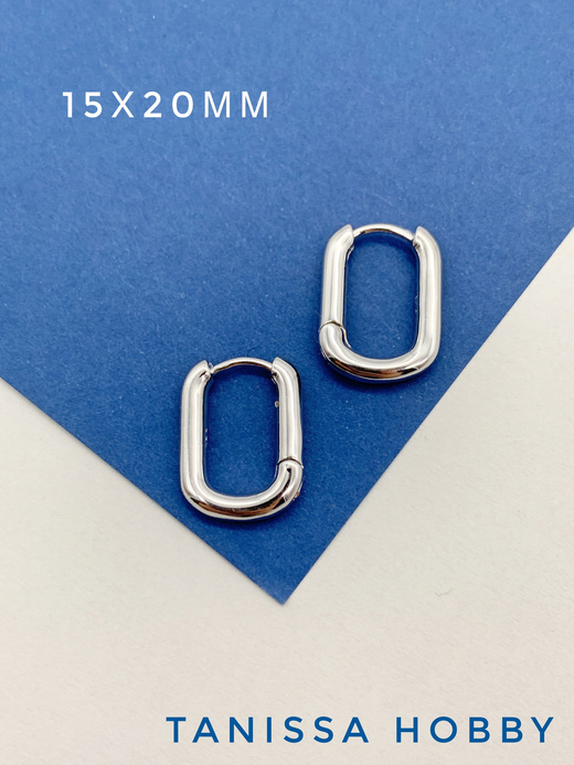 Швензы конго, овалы, бублики 15х20мм, родий, Корея, 972