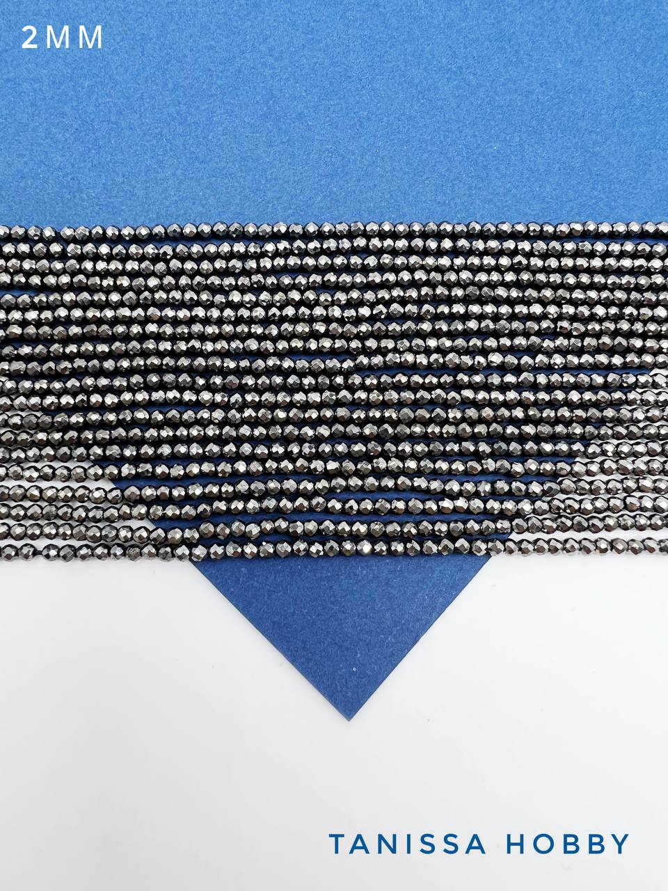 Гематит, гематин, огранка, бусины круглые 2мм, черный, нить, ГТ021